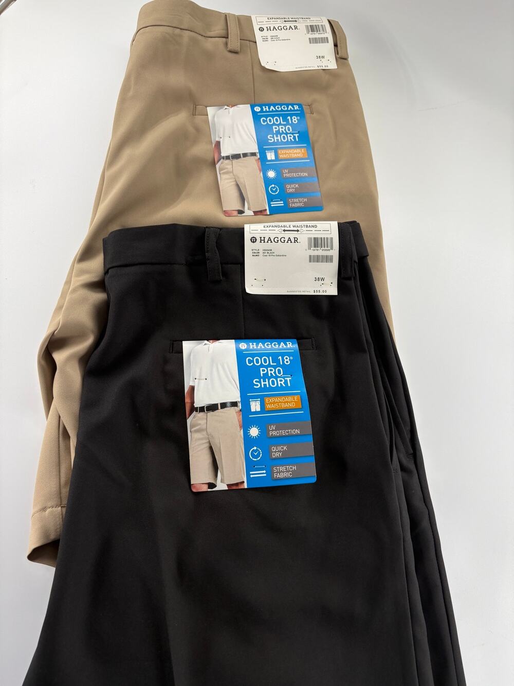 Haggar Cool 18 Pro Short Lot of 2 Men's 38W NWT Black + Khaki Golf Shorts Bundle